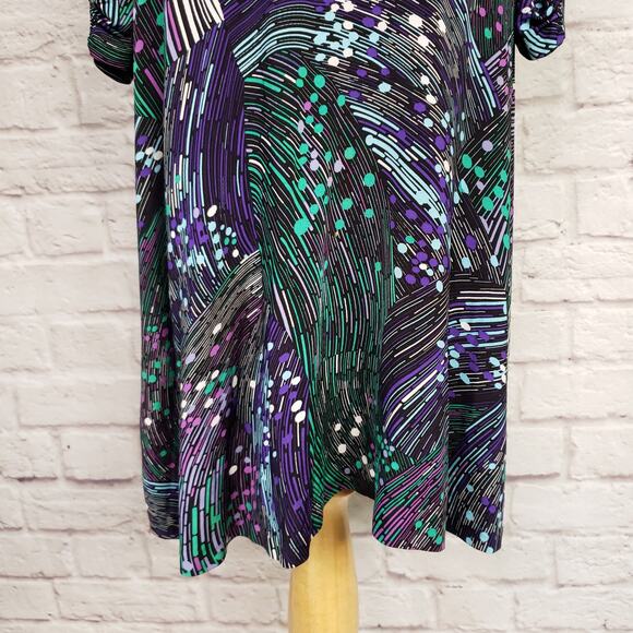 Cache Purple Green Print Long Sleeve Faux Wrap Dress Cocktail Party Sz S - Picture 14 of 15